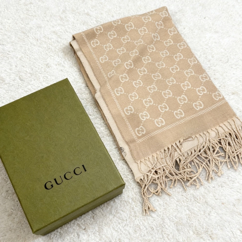 GUCCI GG Monogram Jacquard Wool Scarf
